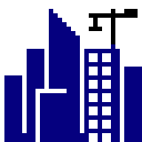 C++Builder 1's icon, a dark blue outlines city with construction crane